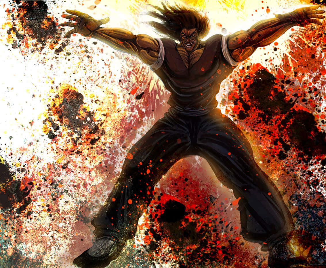 Yujiro Hanma, red orange, black splatters, SD Desktop Wallpaper