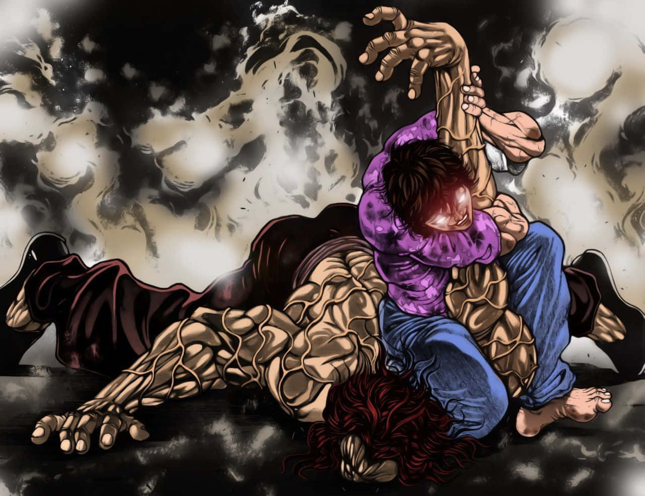 Yujiro Hanma, purple shirt, blue jeans, HD Desktop Wallpaper