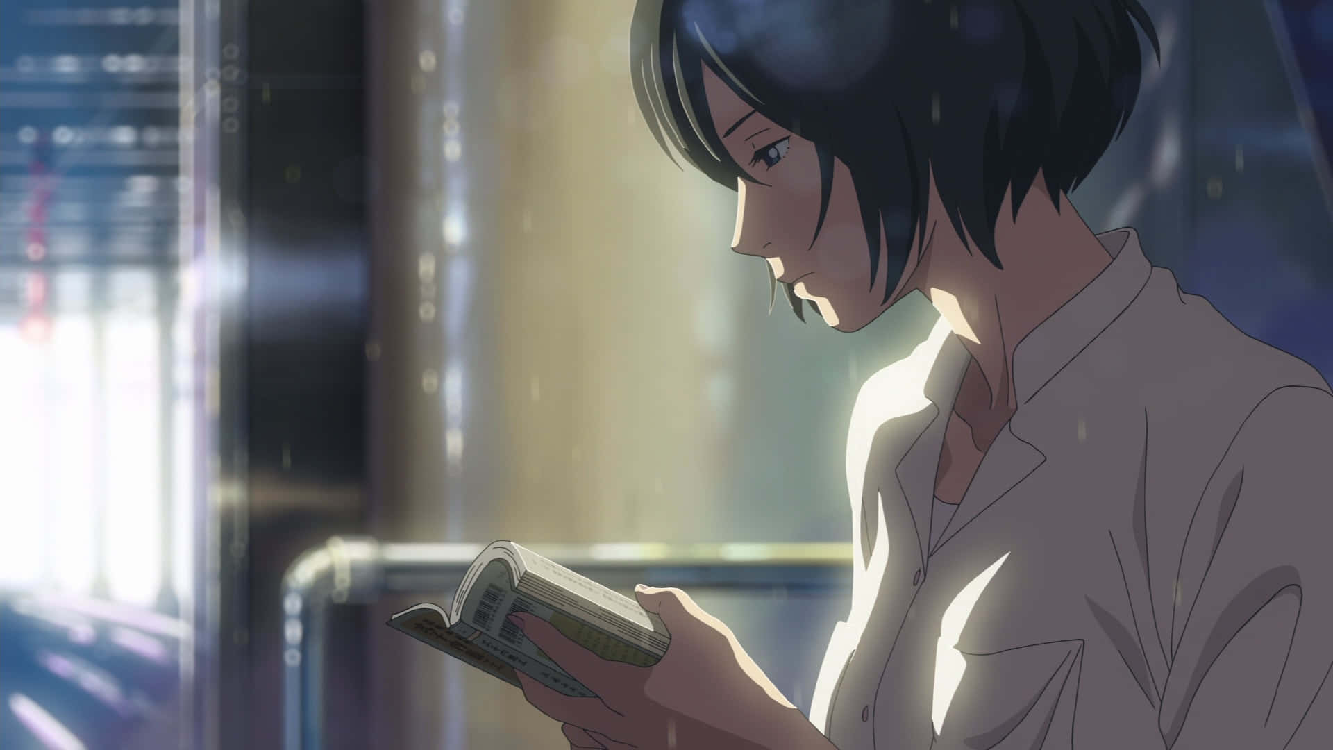 Yukari Yukino, short dark hair, reading a book, Full HD Desktop Wallpaper