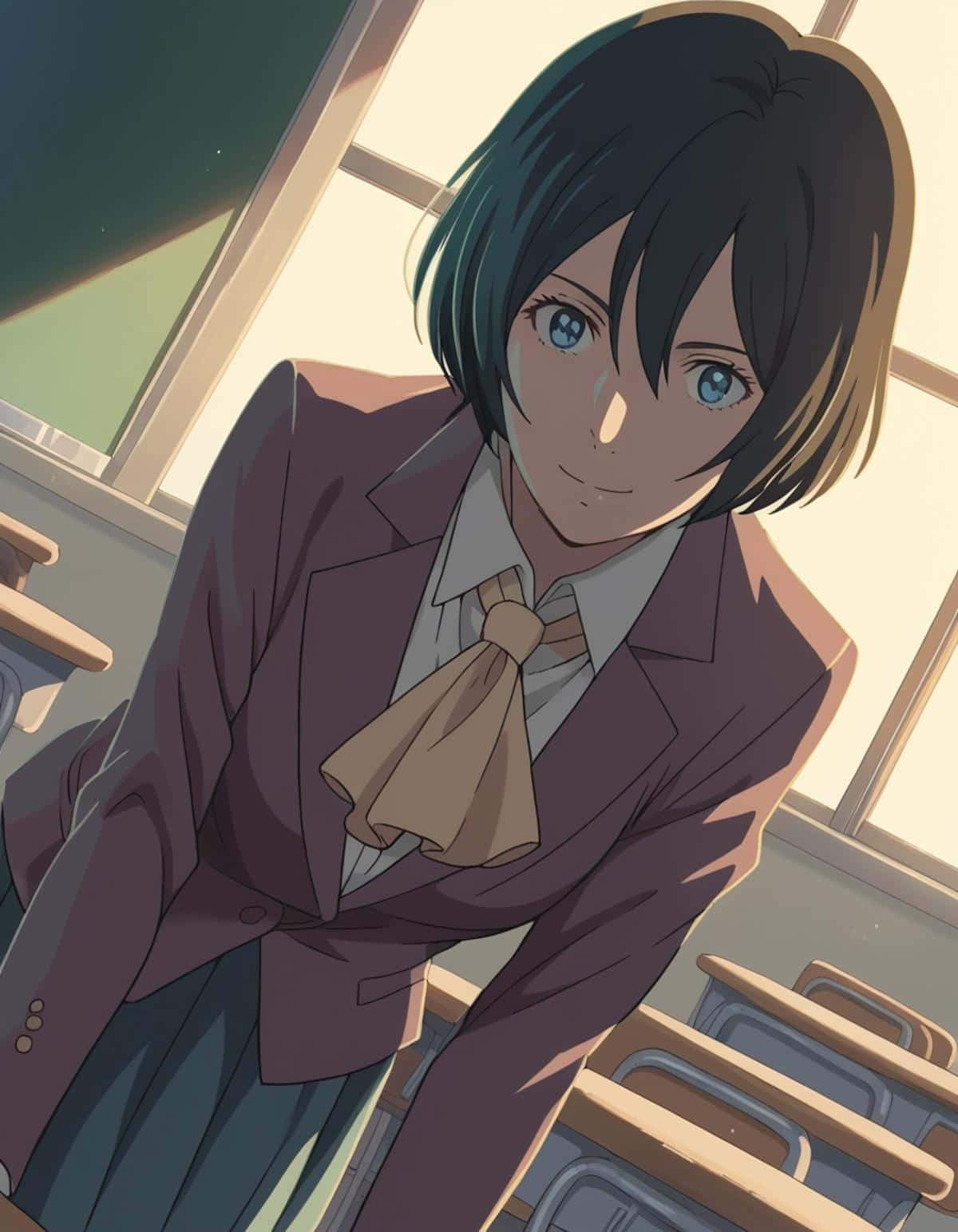 Yukari Yukino, anime classroom portrait, short dark hair, HD Phone Wallpaper