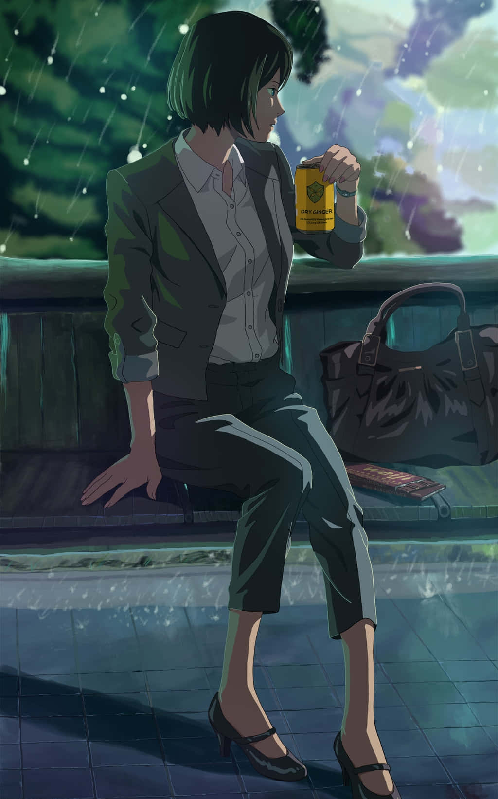 Yukari Yukino, suit, wet ledge, HD Phone Wallpaper