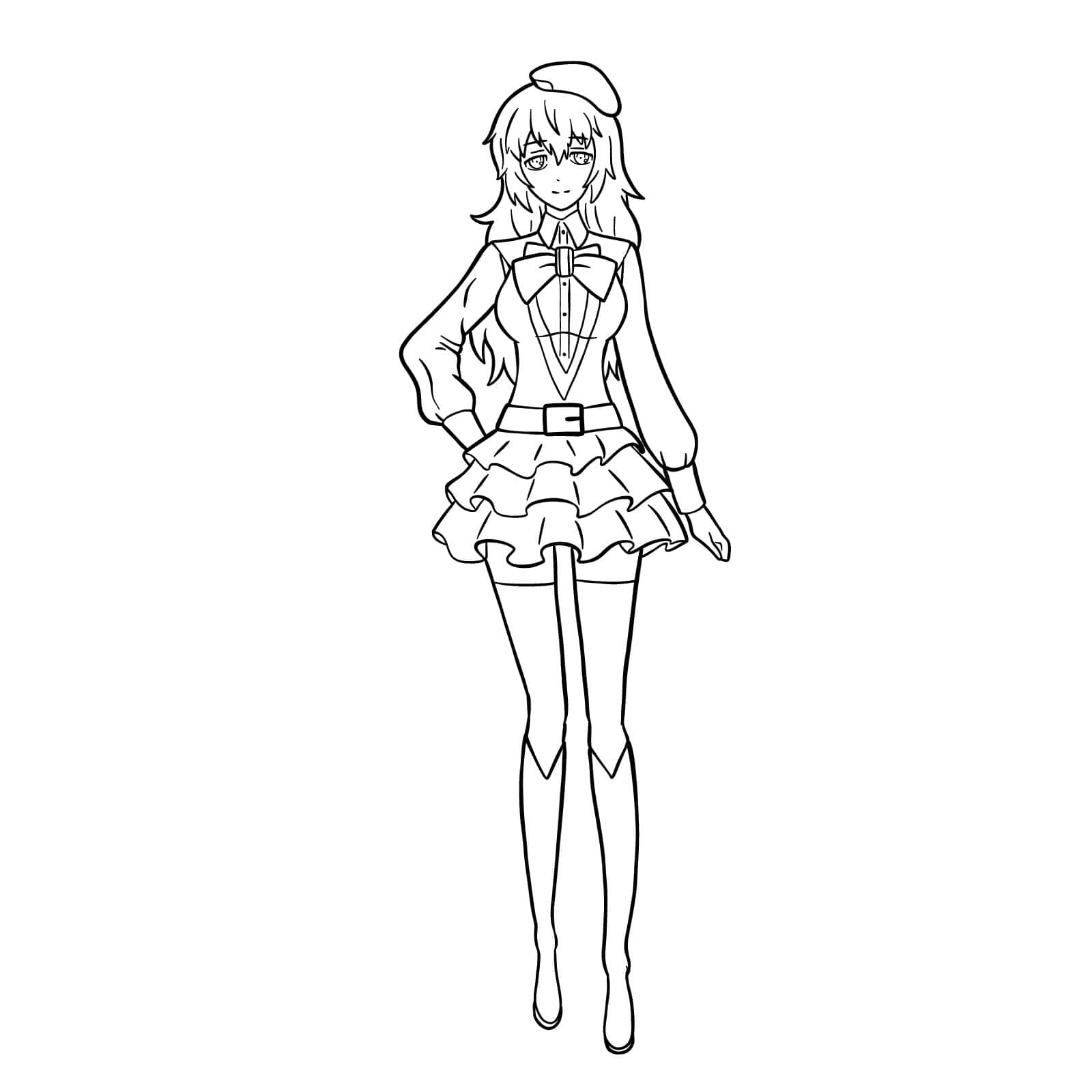 Yuki Amane, black and white line art, frilly outfit, HD Desktop Wallpaper