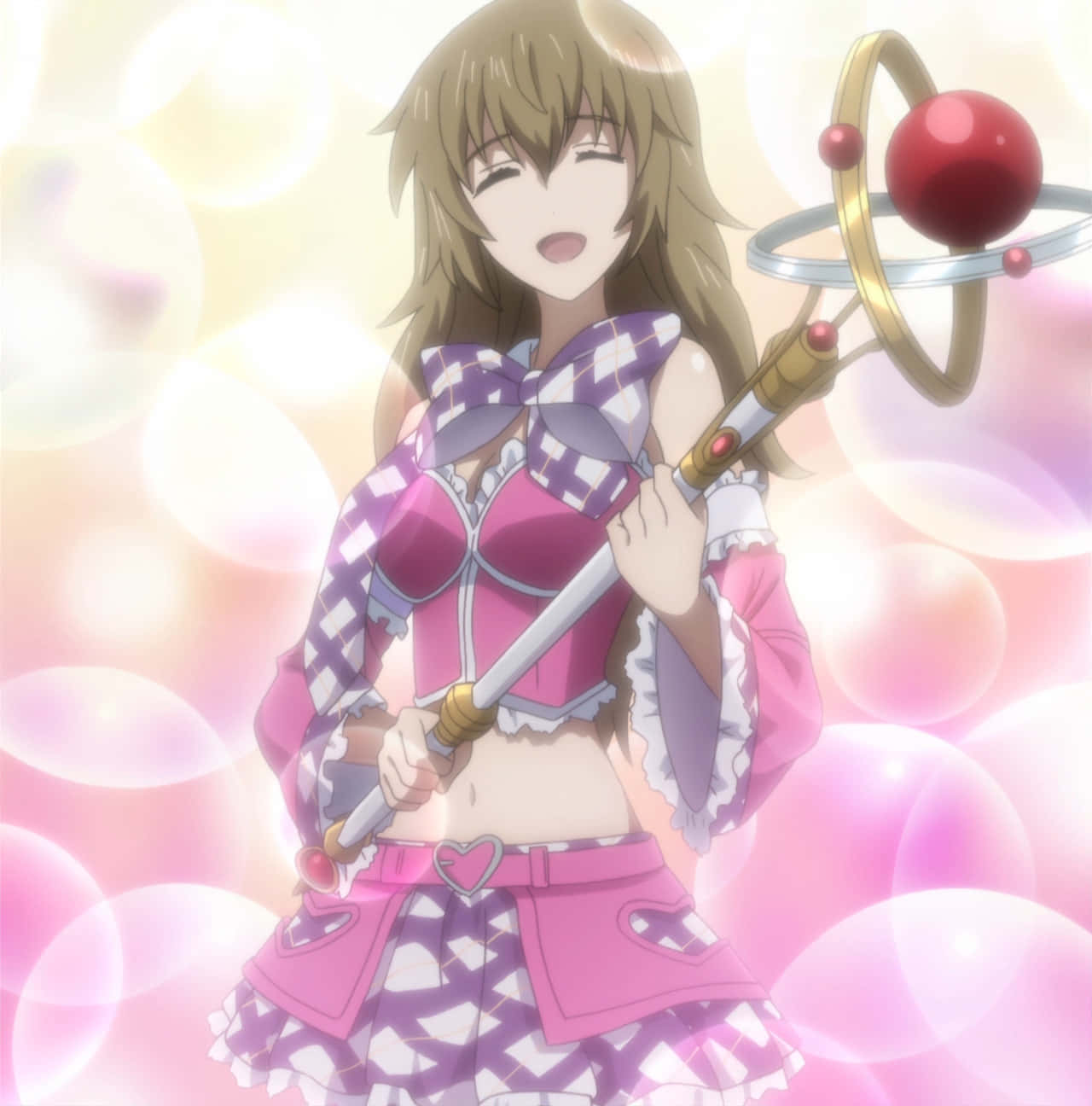 Yuki Amane, brown hair, glowing red orb staff, HD Phone Wallpaper