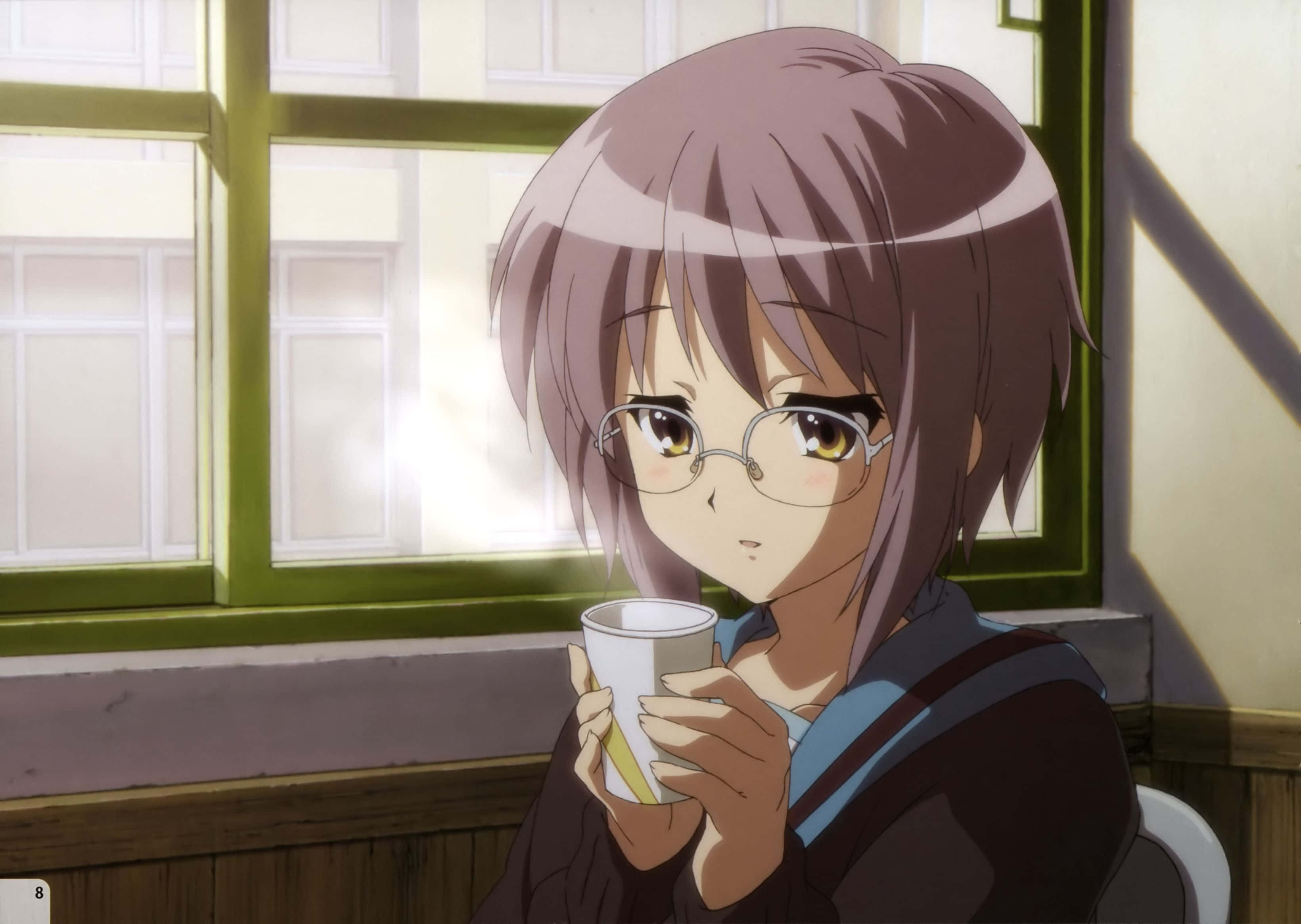 Yuki Nagato, short purple hair, glasses, 2K Desktop Wallpaper