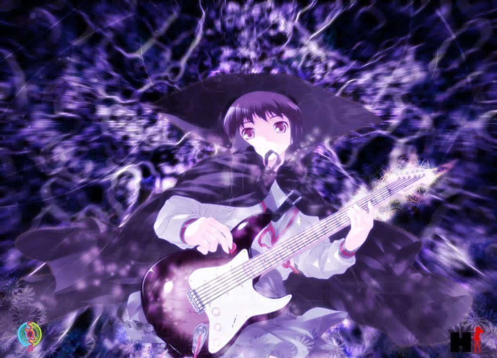 Yuki Nagato, purple hair, glowing electric guitar, SD Desktop Wallpaper