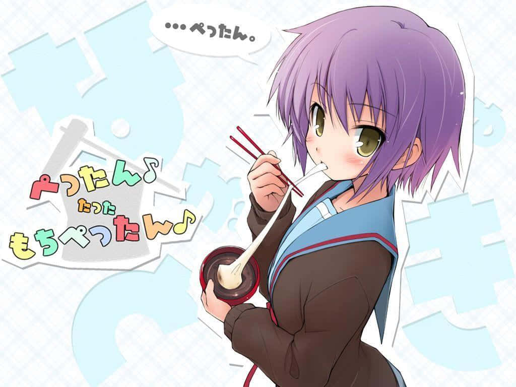 Yuki Nagato, purple-haired, school uniform, SD Desktop Wallpaper