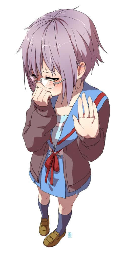 Yuki Nagato, purple hair, glasses, SD Phone Wallpaper