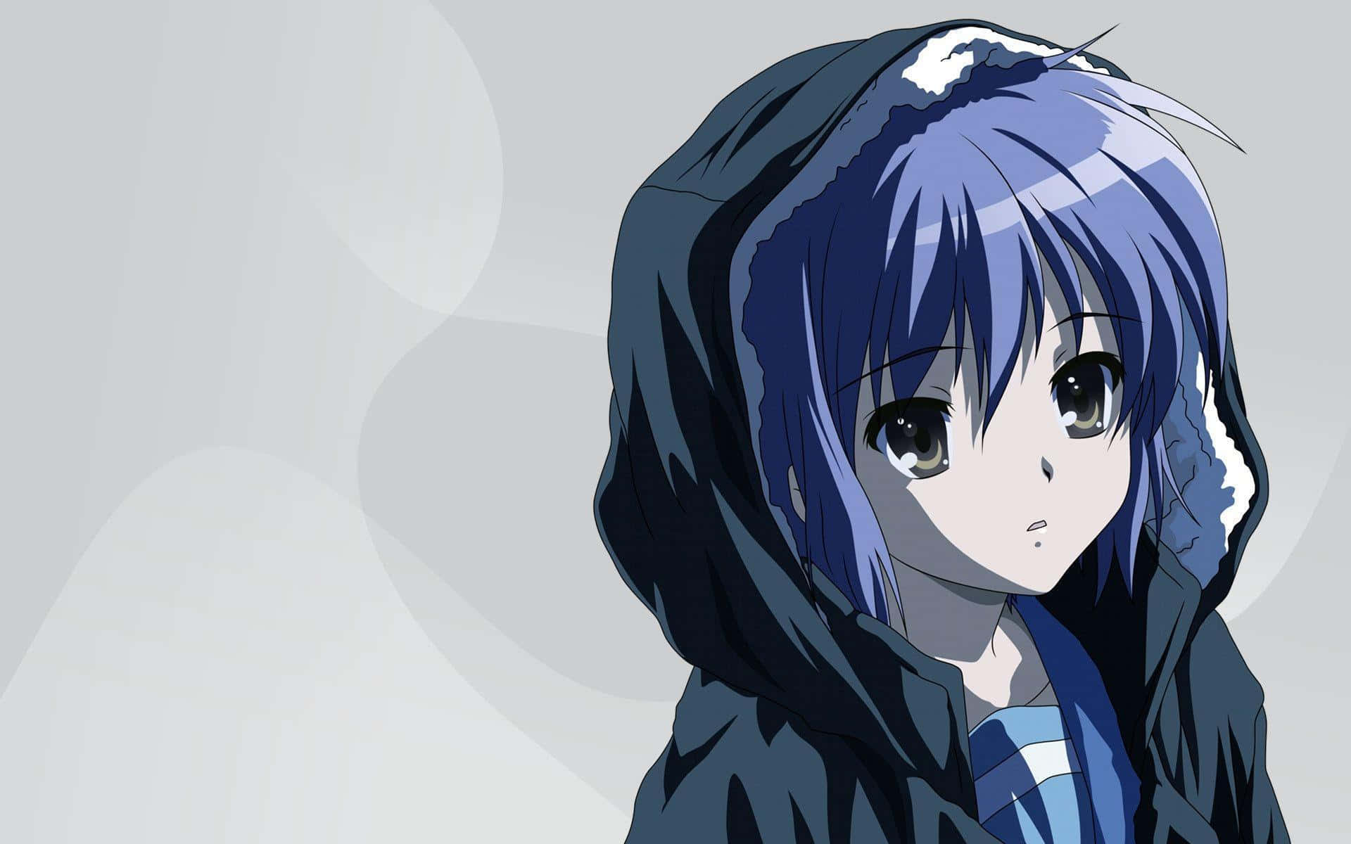 Yuki Nagato, blue hair, dark hood, Full HD Desktop Wallpaper