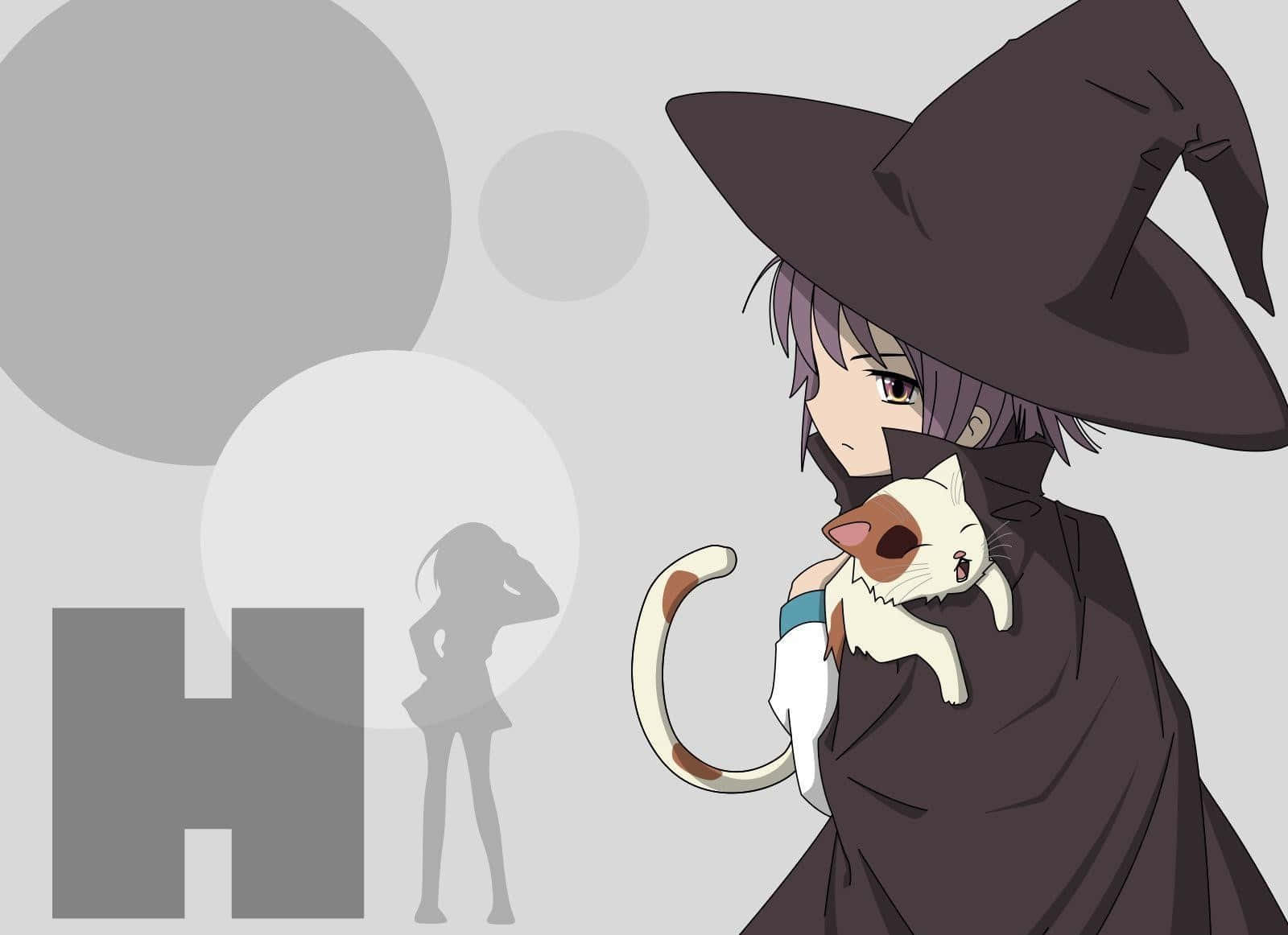 Yuki Nagato, white cat with brown patches, dark hat and cloak, HD Desktop Wallpaper