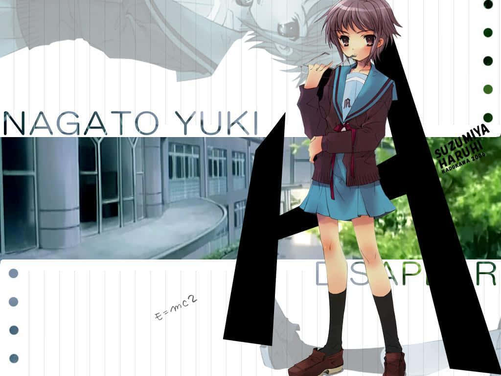 Yuki Nagato, school uniform, winter scene, SD Desktop Wallpaper