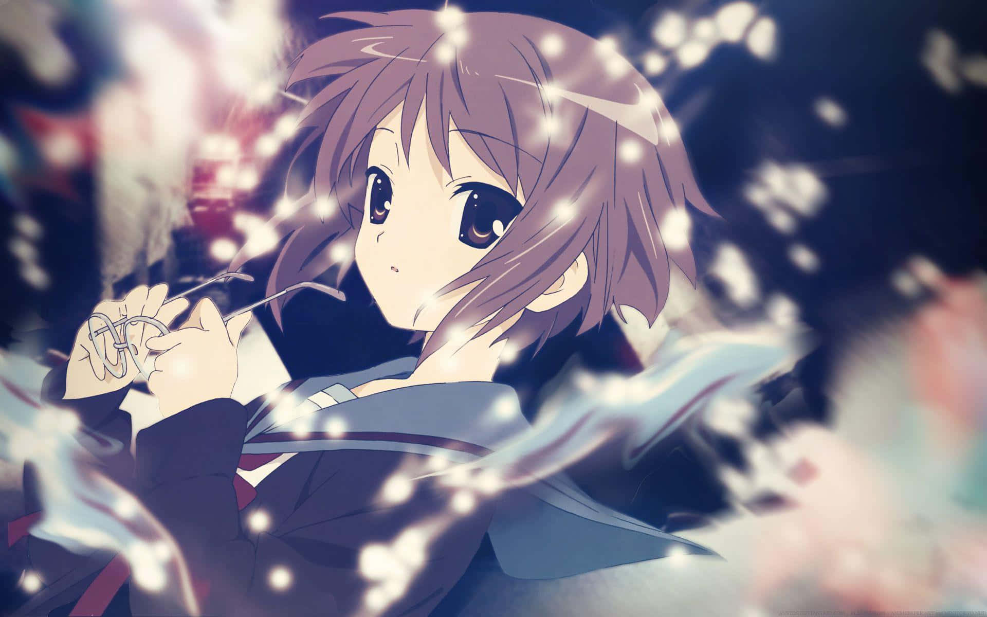 Yuki Nagato, brown hair, glasses, Full HD Desktop Wallpaper