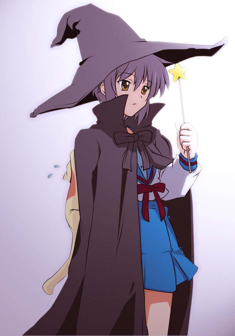 Yuki Nagato, purple hair, wide-brimmed hat, SD Phone Wallpaper