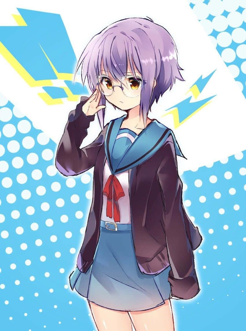 Yuki Nagato, purple-haired, school uniform, SD Phone Wallpaper