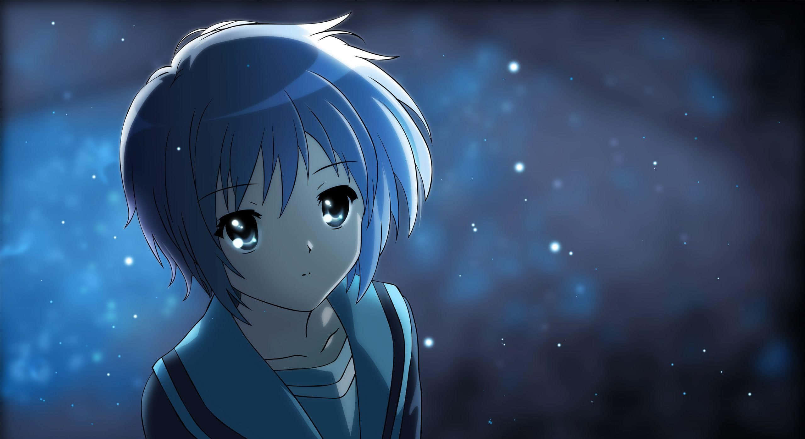 Yuki Nagato, blue-haired, glowing eyes, 2K Desktop Wallpaper