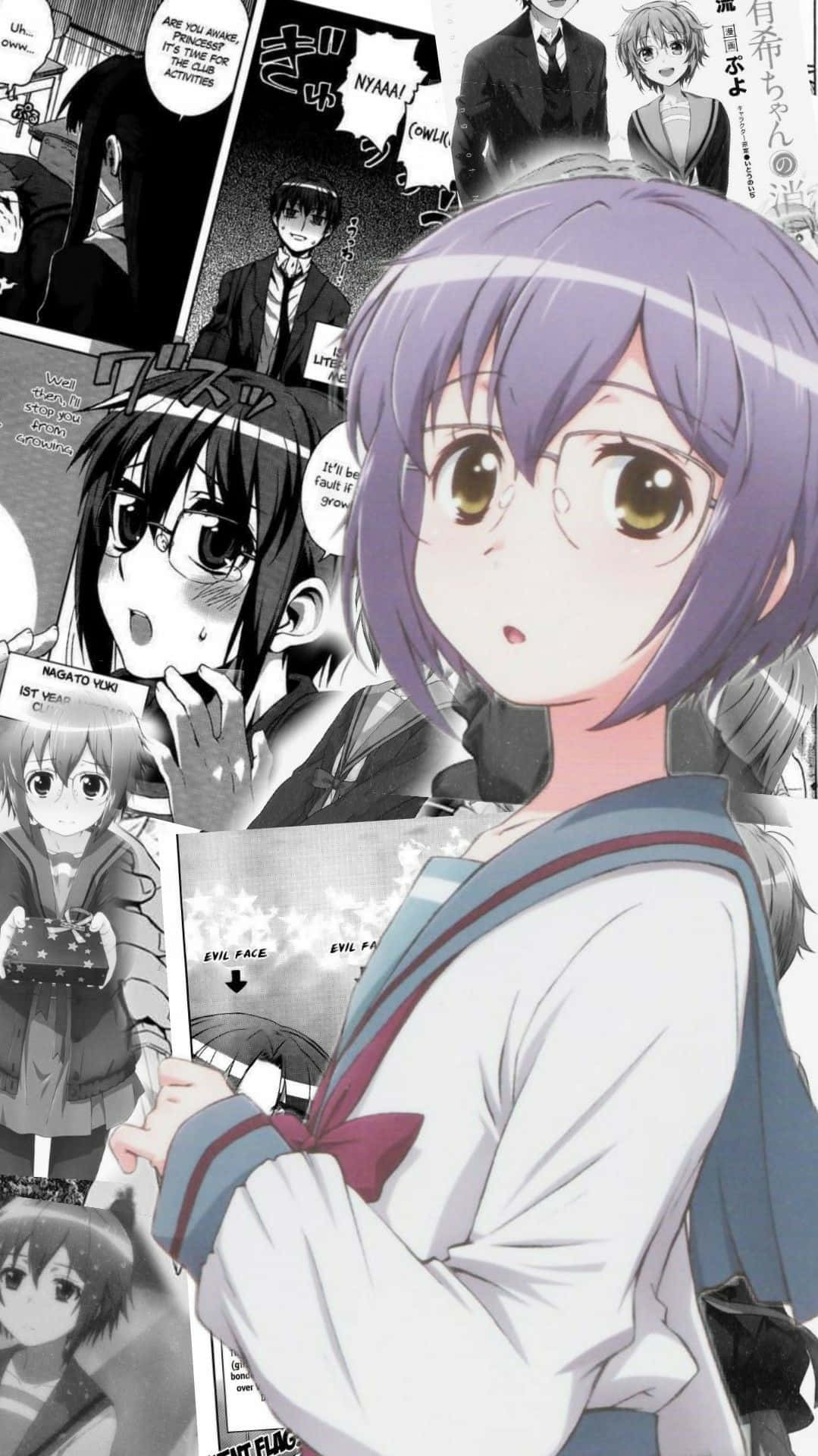 Yuki Nagato, purple-haired, school uniform, Full HD Phone Wallpaper