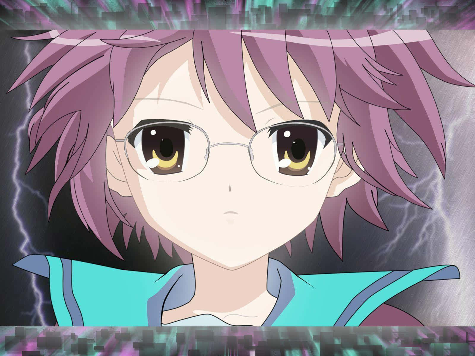 Yuki Nagato, purple hair, glasses, HD Desktop Wallpaper
