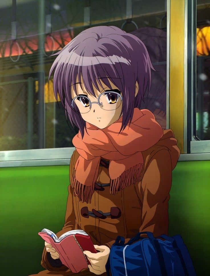 Yuki Nagato, purple-haired, glasses, SD Phone Wallpaper