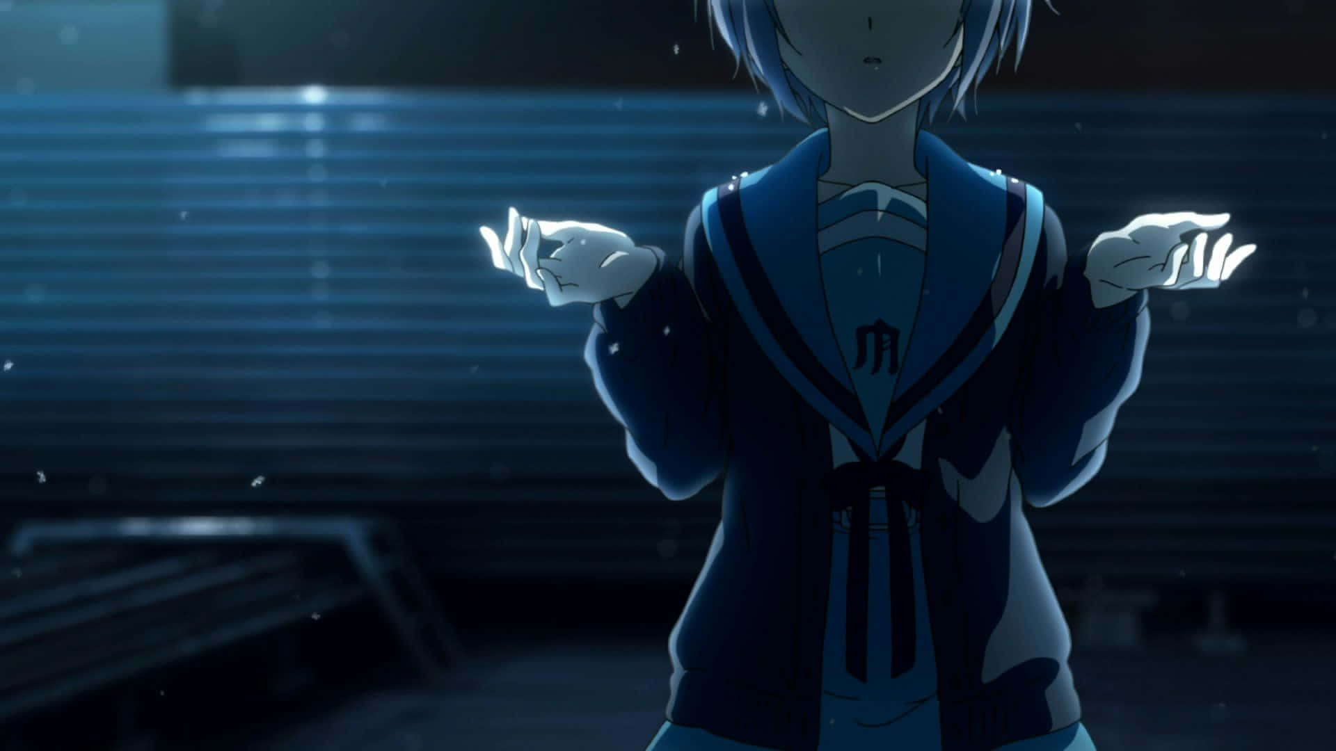Yuki Nagato, blue-haired, school uniform, Full HD Desktop Wallpaper