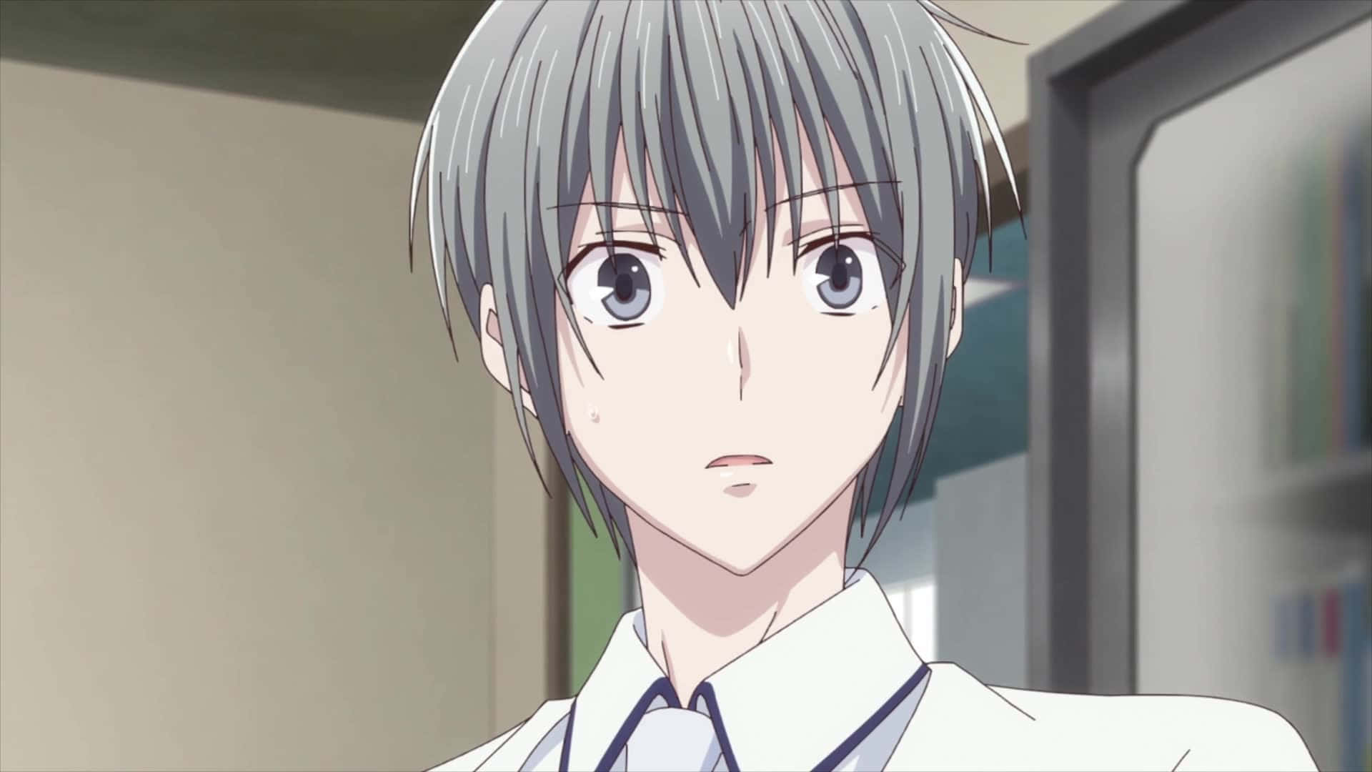 Yuki Sohma, silver hair, wide blue eyes, Full HD Desktop Wallpaper