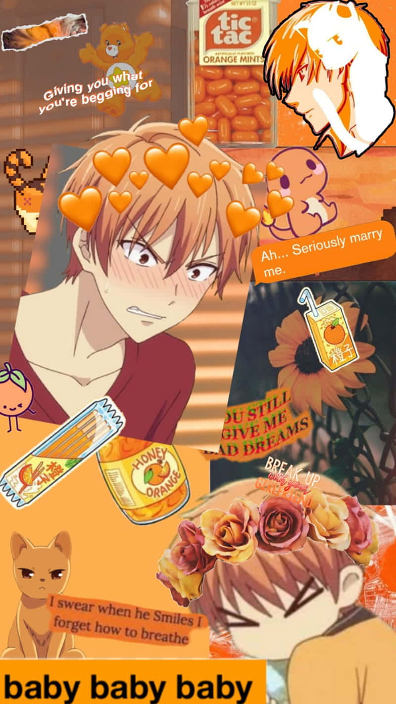 Yuki Sohma, orange hearts candy bottles, floral crowns, HD Phone Wallpaper