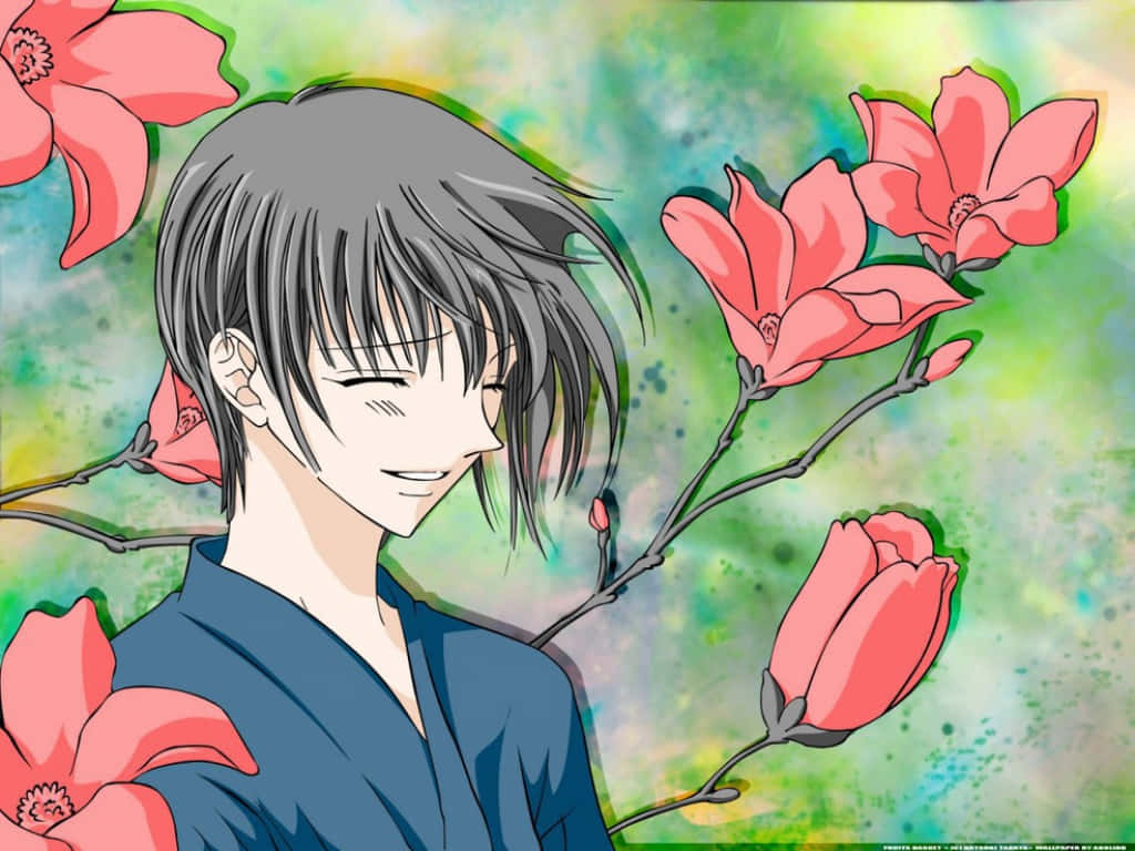 Yuki Sohma, gray hair, blue robe, SD Desktop Wallpaper