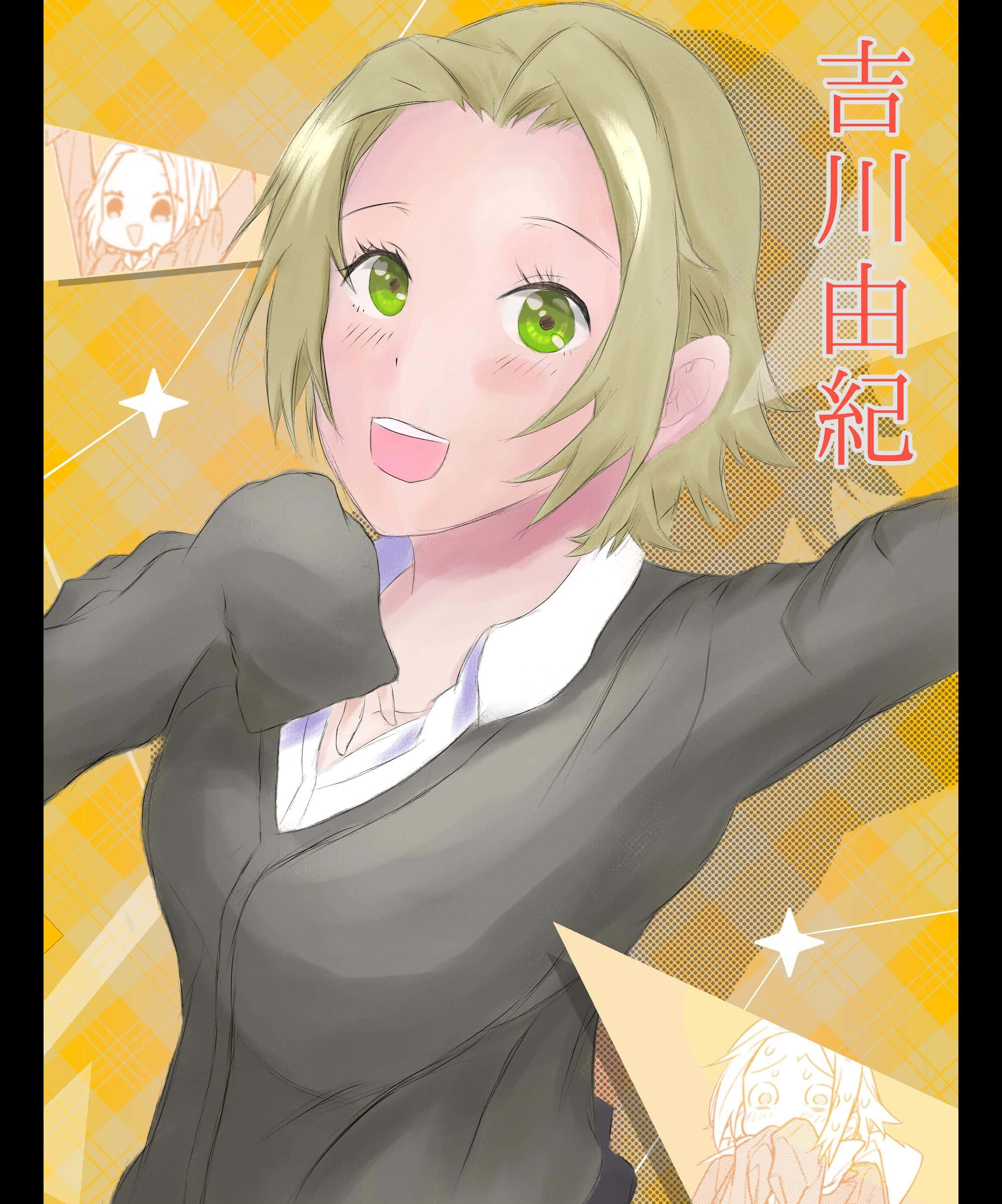 Yuki Yoshikawa, green eyes, blonde hair, 2K Phone Wallpaper