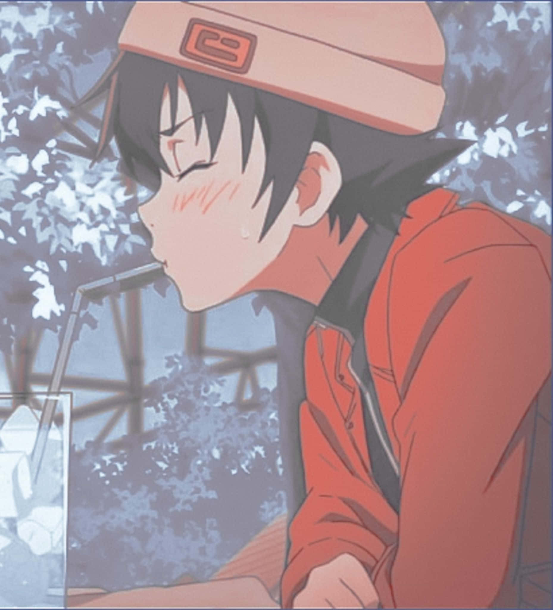 Yukiteru Amano, red jacket, straw, Full HD Phone Wallpaper