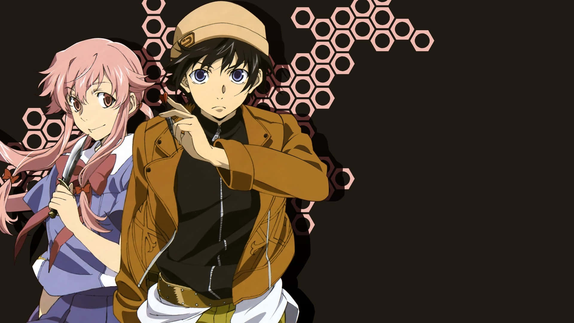 Yukiteru Amano, twilight, pink hexagonal patterns, Full HD Desktop Wallpaper