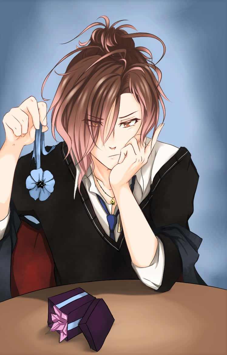 Yuma Mukami, blue flower pendant, purple gift box, SD Phone Wallpaper