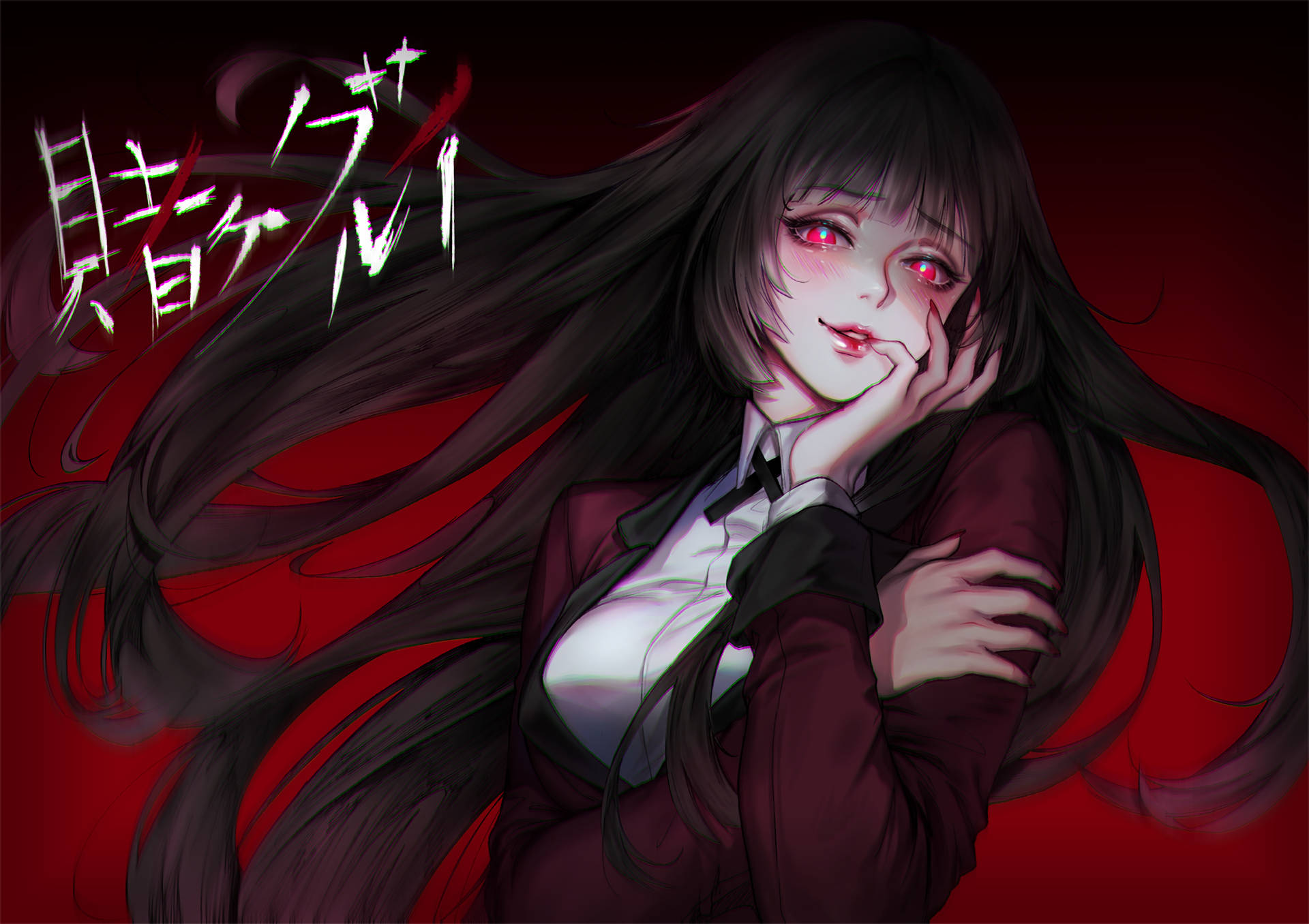 Yumeko Jabami, red eyes, glowing red eyes, Full HD Desktop Wallpaper