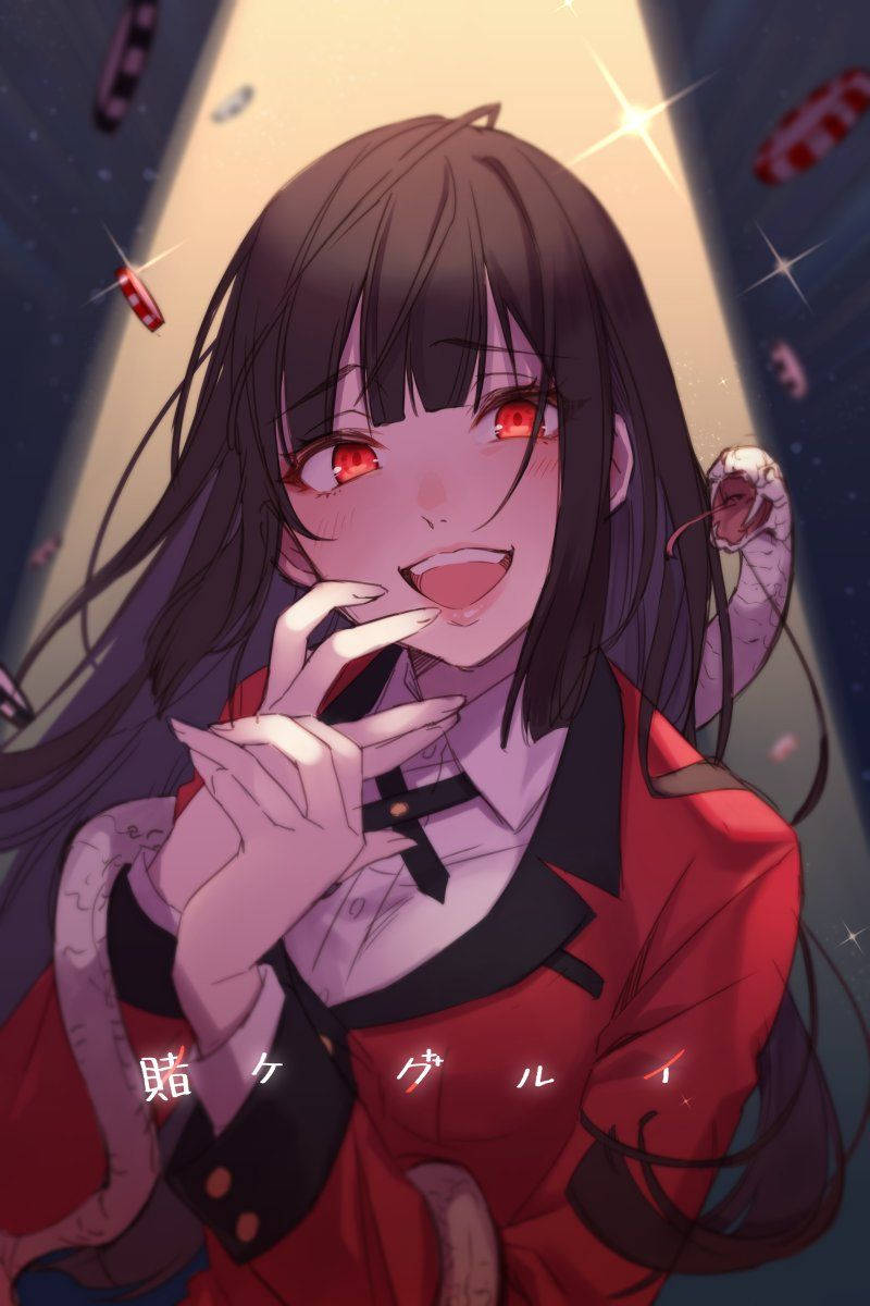 Yumeko Jabami, red eyes, dark hair, SD Phone Wallpaper