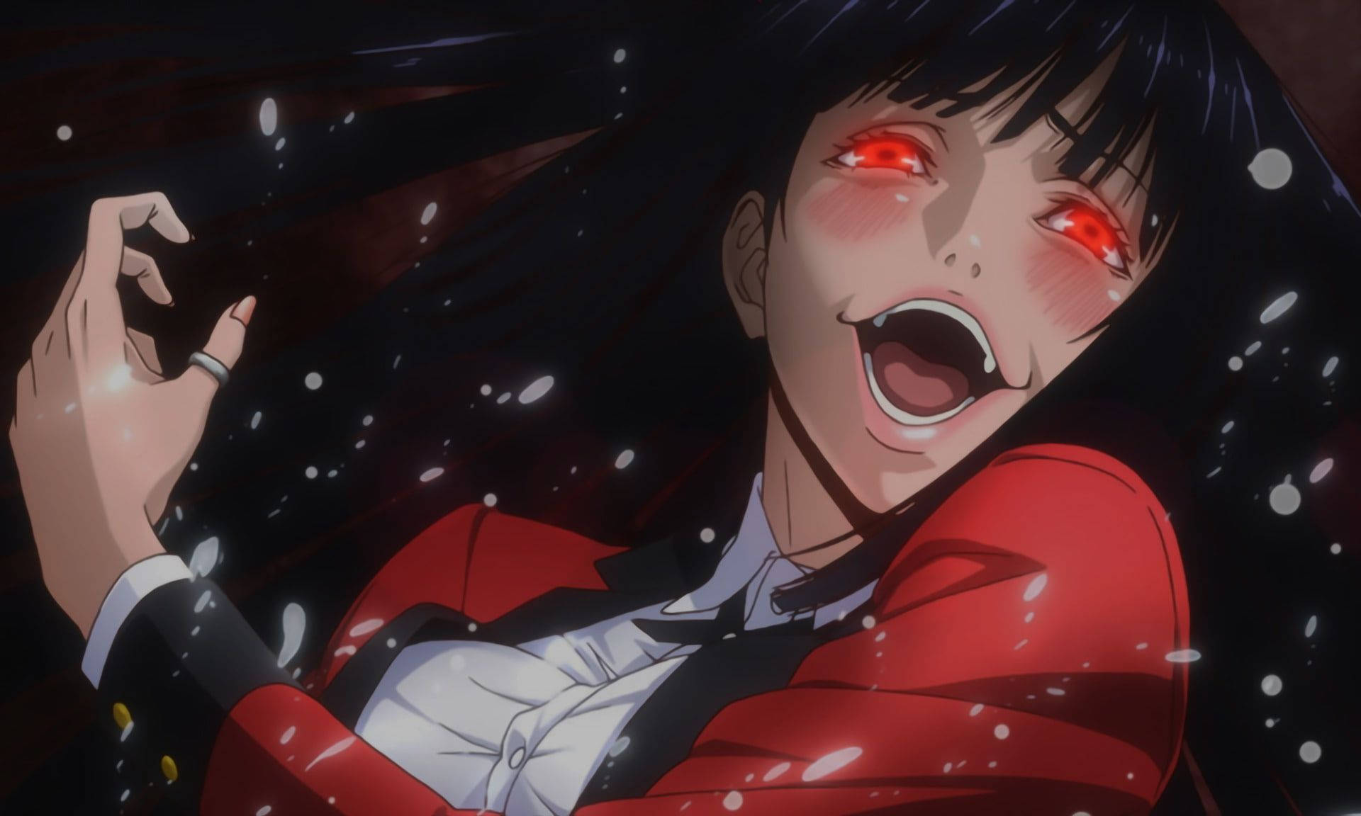 Yumeko Jabami, glowing red eyes, red jacket, Full HD Desktop Wallpaper