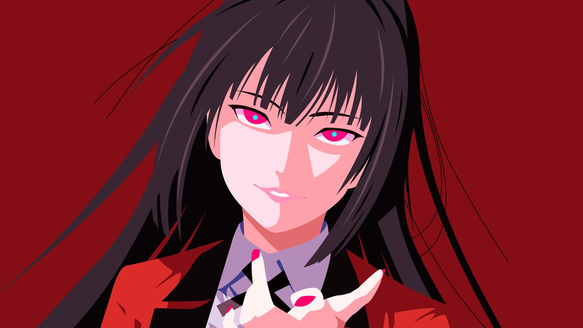 Yumeko Jabami, black hair, glowing pink eyes, Full HD Desktop Wallpaper