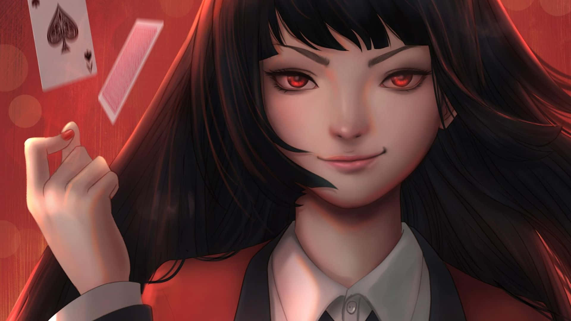 Yumeko Jabami, red eyes, black hair, Full HD Desktop Wallpaper