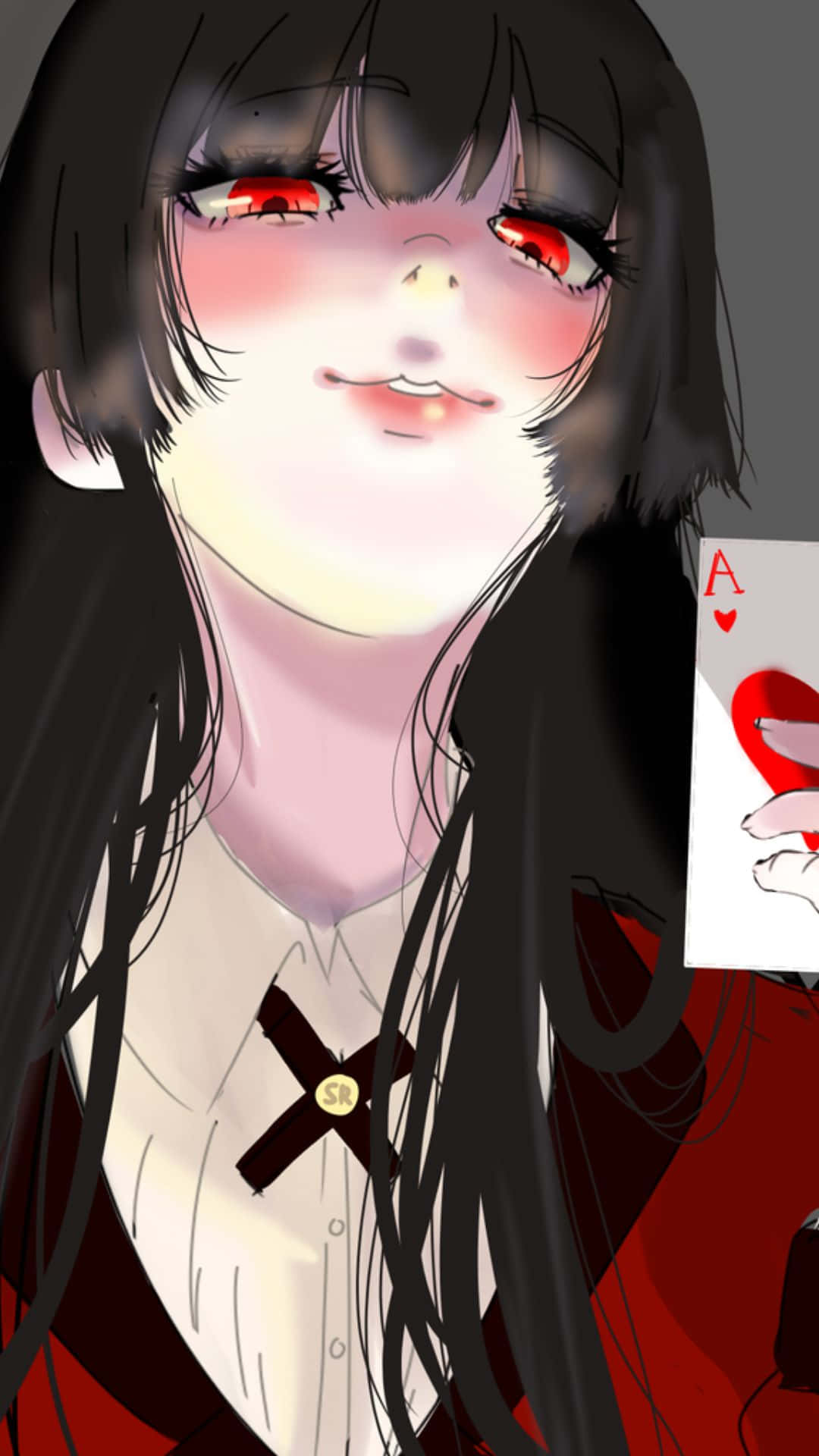 Yumeko Jabami, red eyes, black hair, Full HD Phone Wallpaper