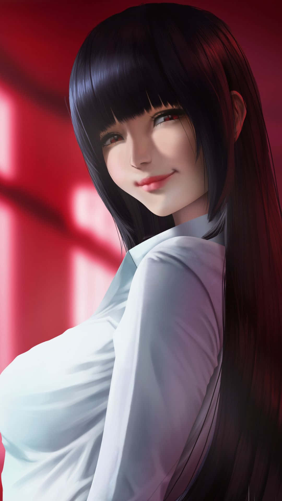 Yumeko Jabami, long black hair, red eyes, Full HD Phone Wallpaper