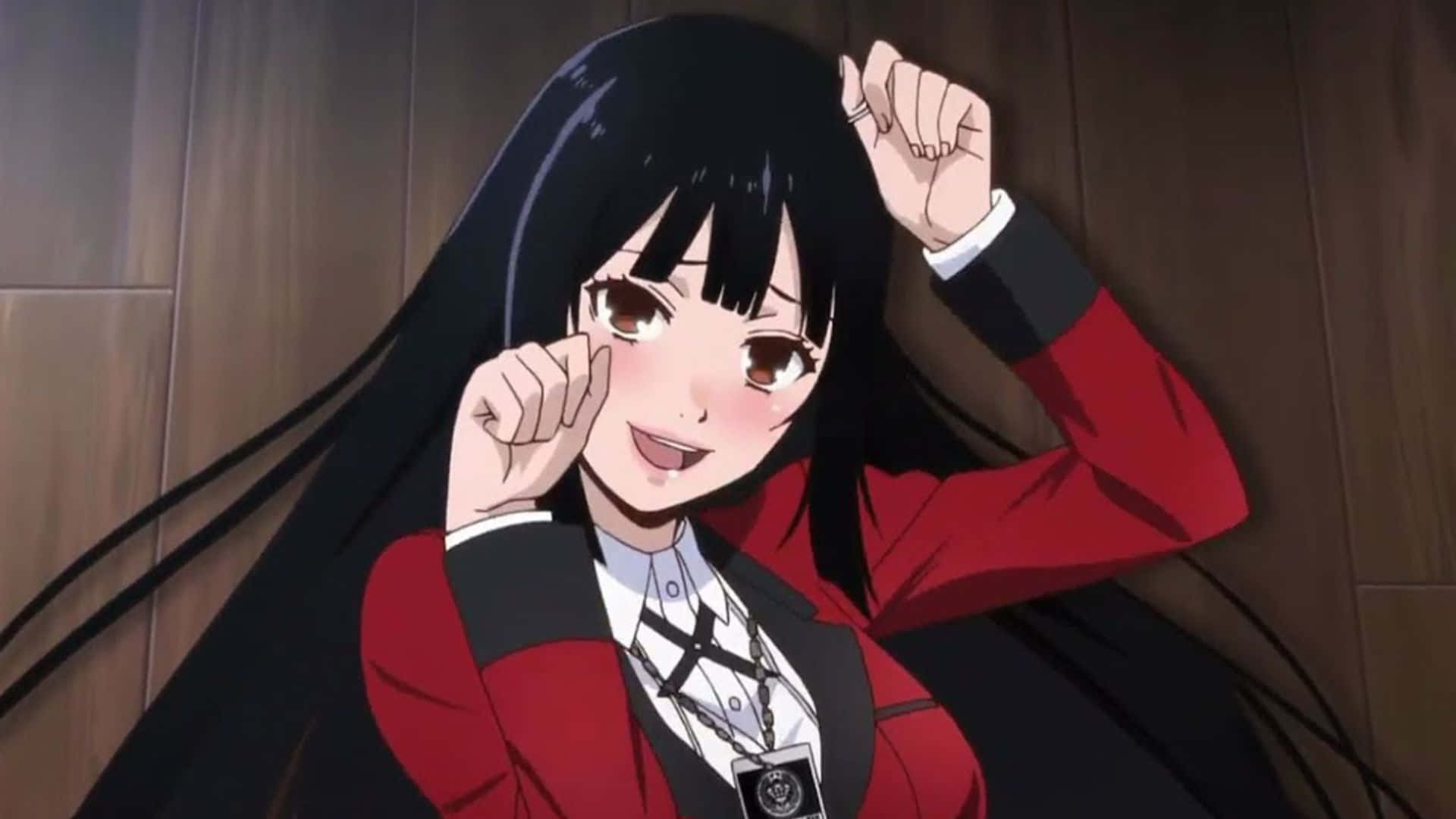 Yumeko Jabami, long black hair, red jacket, Full HD Desktop Wallpaper