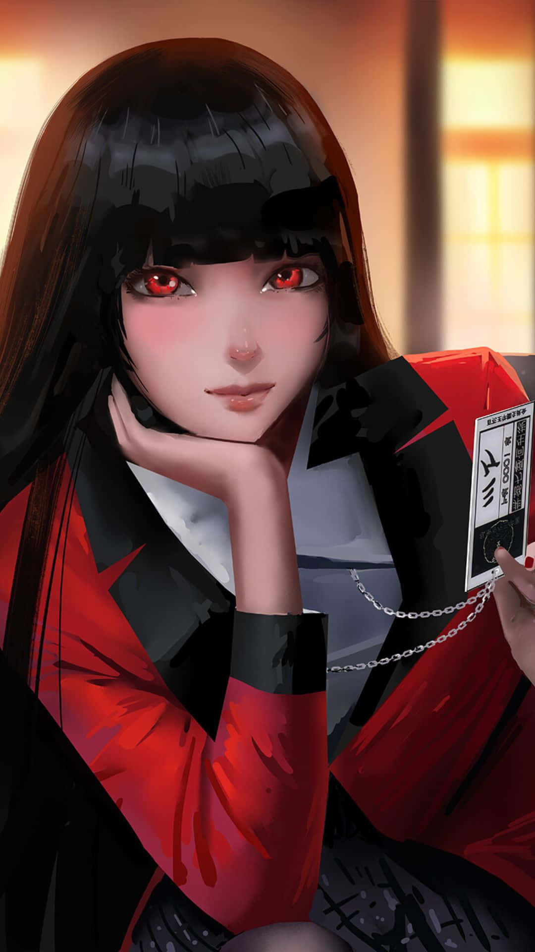 Yumeko Jabami, red eyes, black hair, Full HD Phone Wallpaper