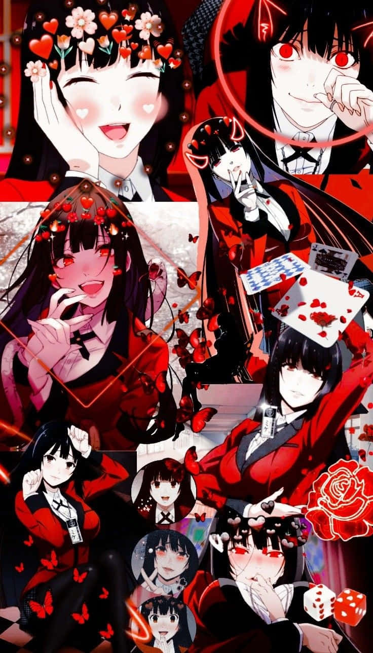 Yumeko Jabami, red outfits, hearts, HD Phone Wallpaper