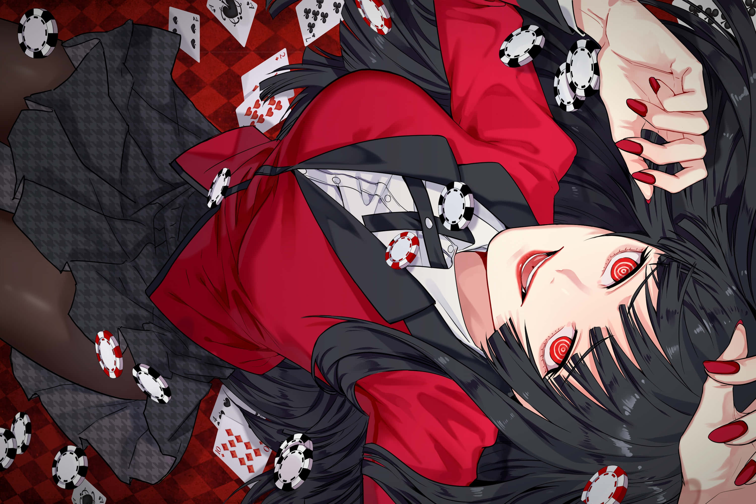Yumeko, red eyes, black hair, 2K Desktop Wallpaper