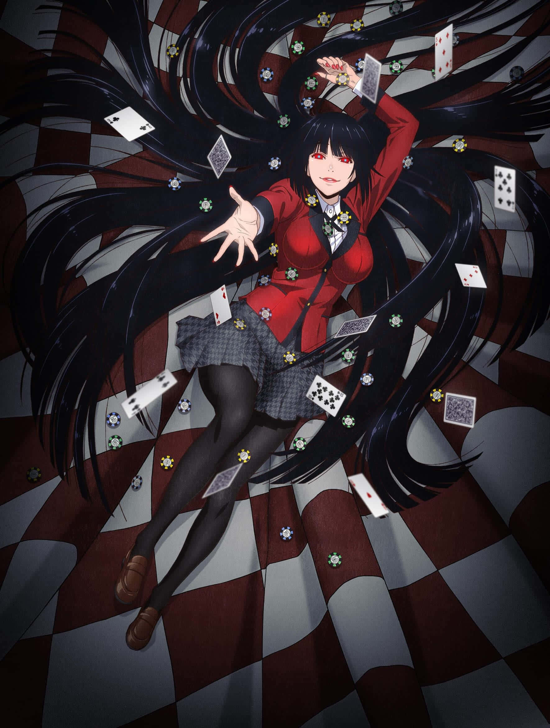 Yumeko, red blazer, plaid skirt, Full HD Phone Wallpaper