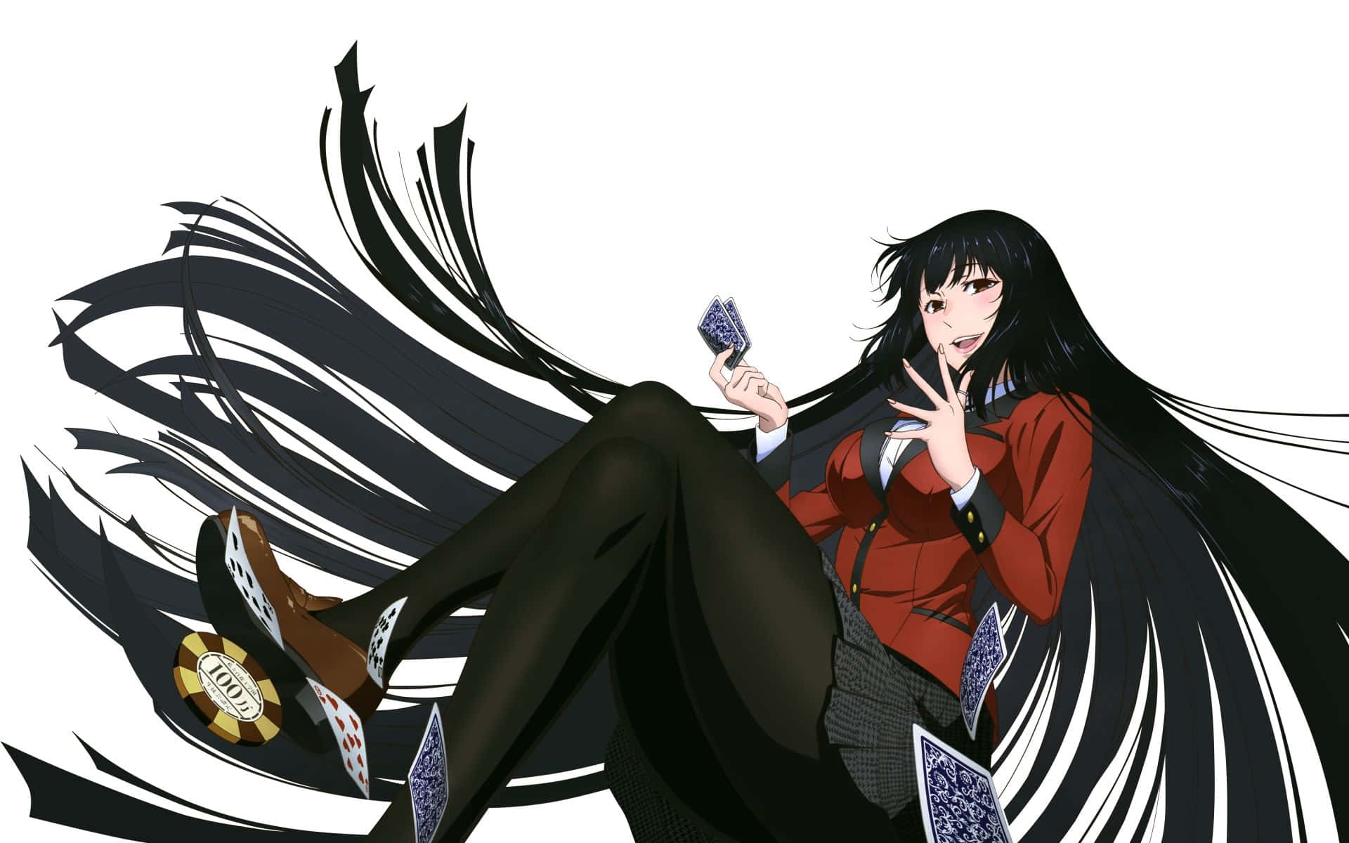 Yumeko, gambling whirlwind, long black hair, Full HD Desktop Wallpaper