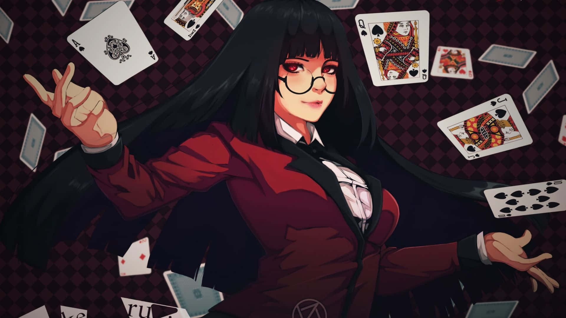 Yumeko, anime gambling queen, glasses, Full HD Desktop Wallpaper