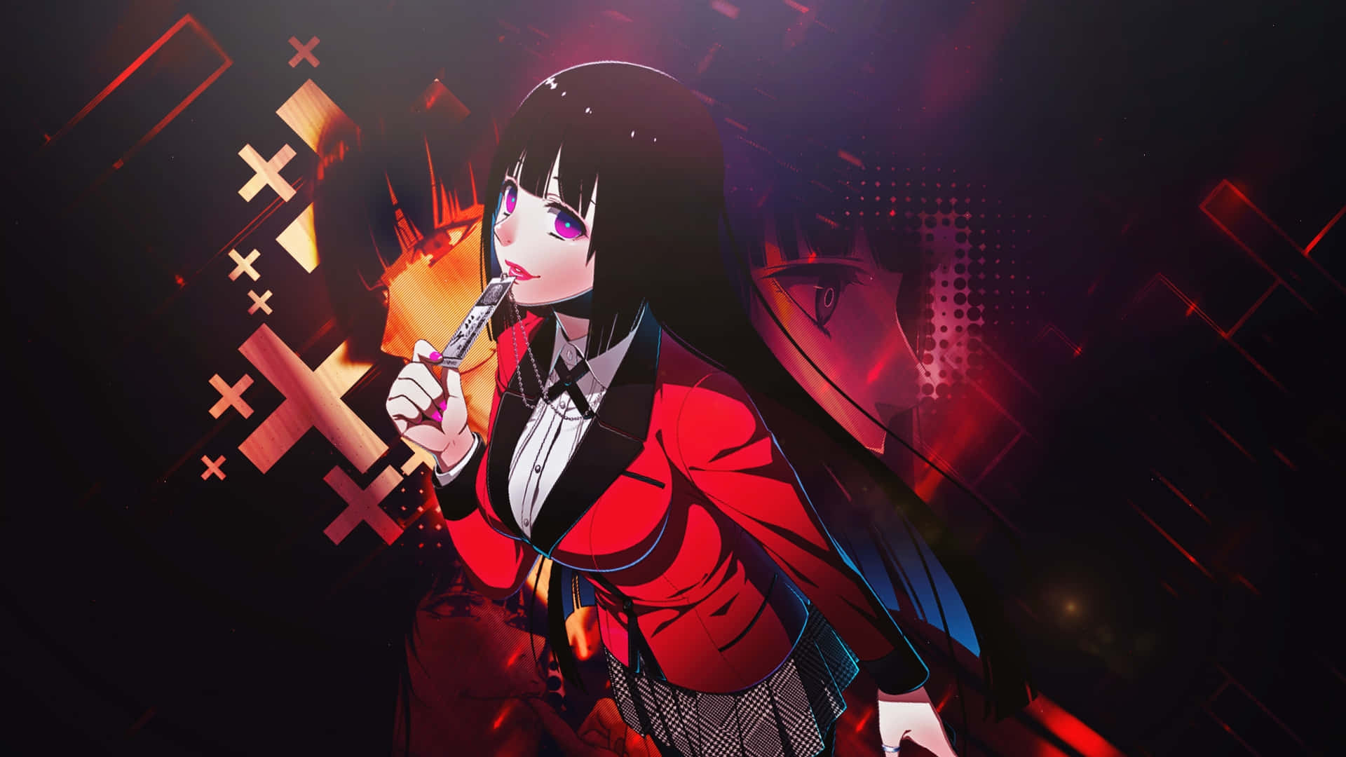 Yumeko, black hair, purple eyes, Full HD Desktop Wallpaper