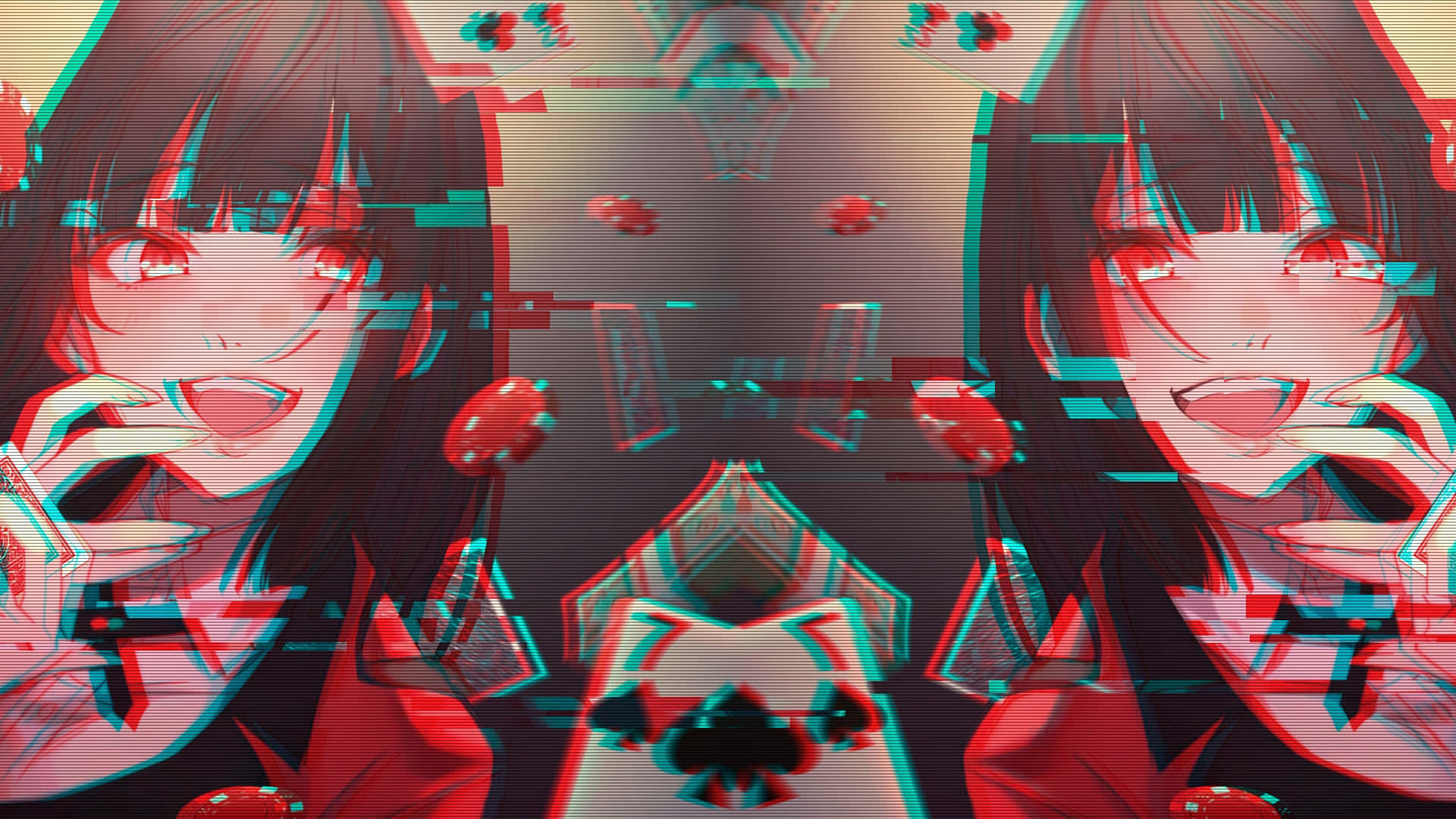 Yumeko, anime character, glitch effect, Full HD Desktop Wallpaper