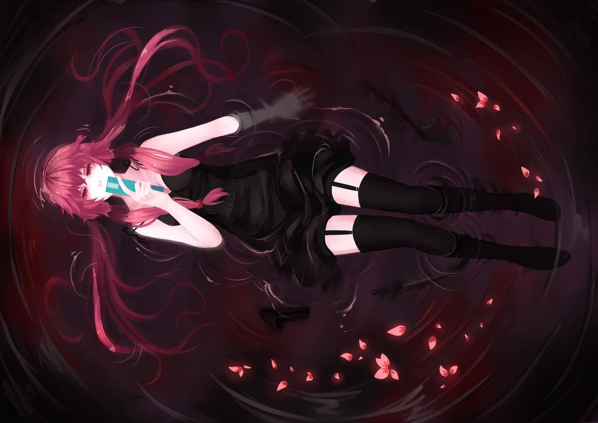 Yuno Gasai, pink-haired anime girl, dark water, Full HD Desktop Wallpaper