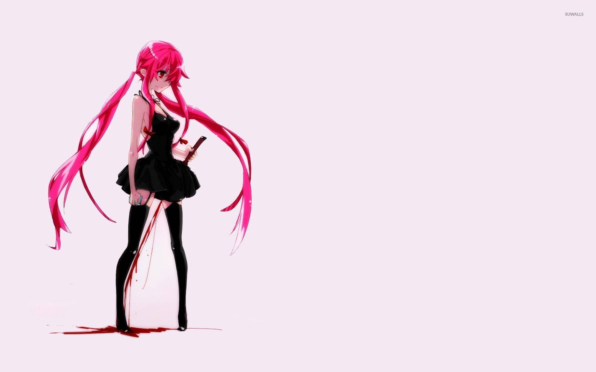 Yuno Gasai, pink-haired, black dress, Full HD Desktop Wallpaper