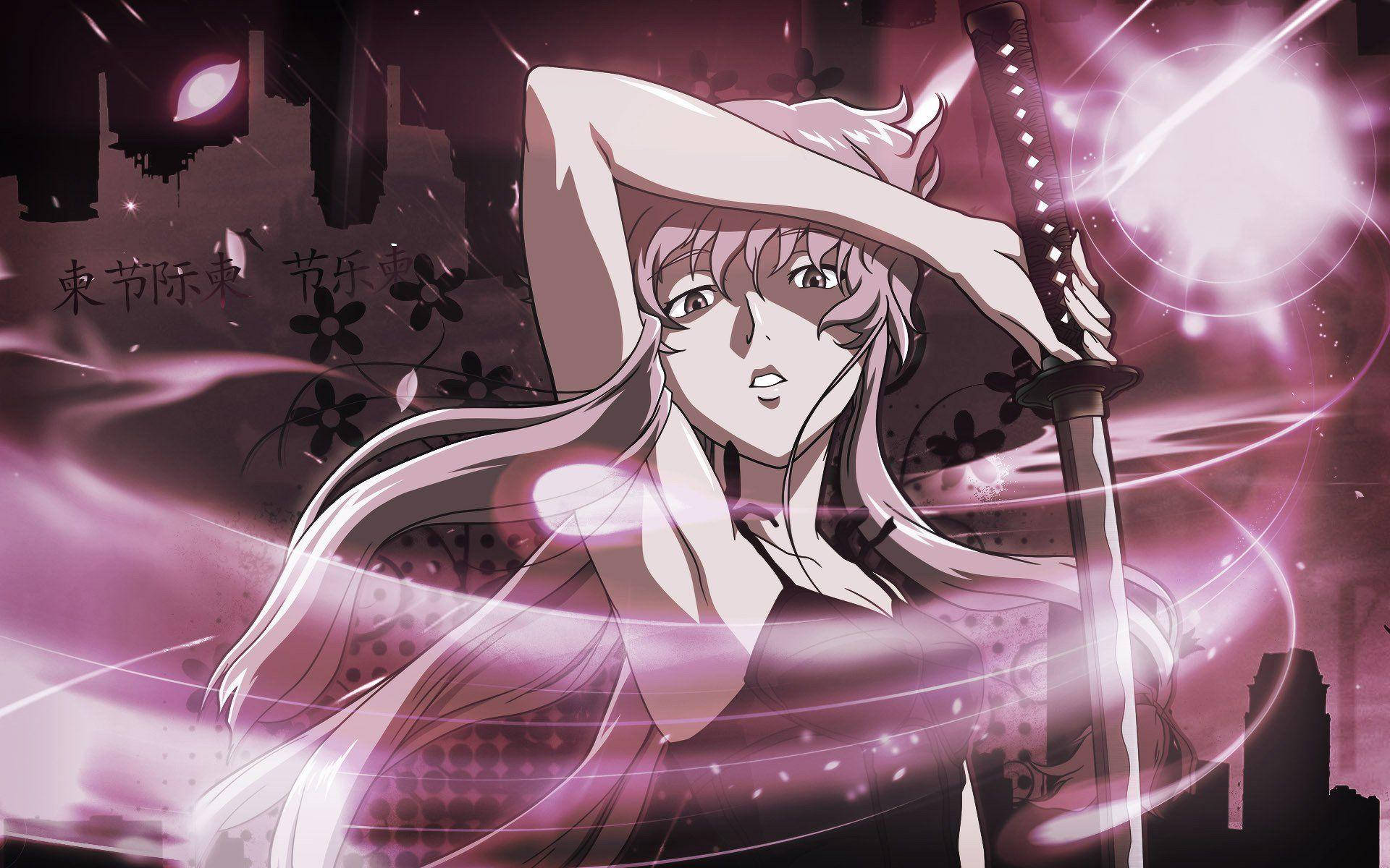 Yuno Gasai, long white hair, katana, Full HD Desktop Wallpaper