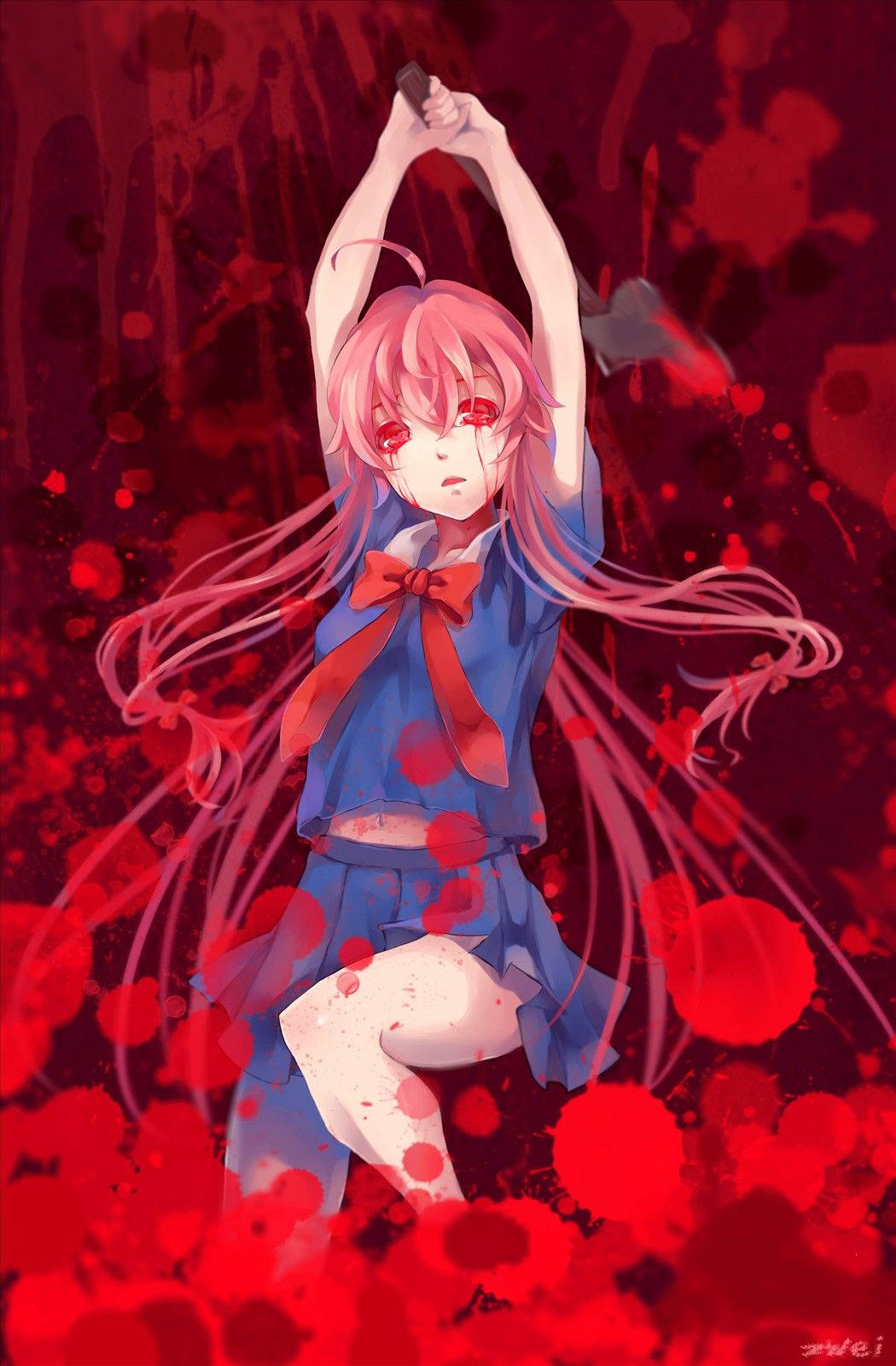 Yuno Gasai, pink-haired, blue school uniform, HD Phone Wallpaper