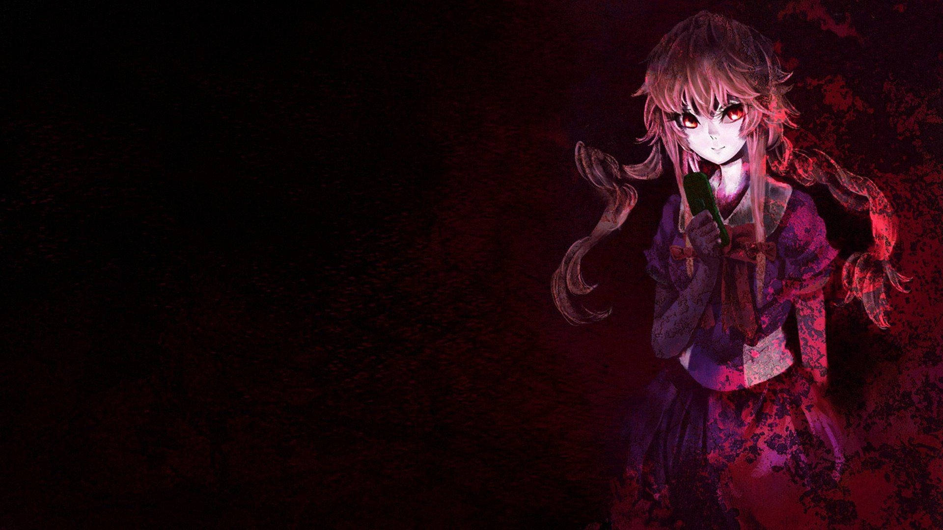 Yuno Gasai, glowing red eyes, braided hair, Full HD Desktop Wallpaper